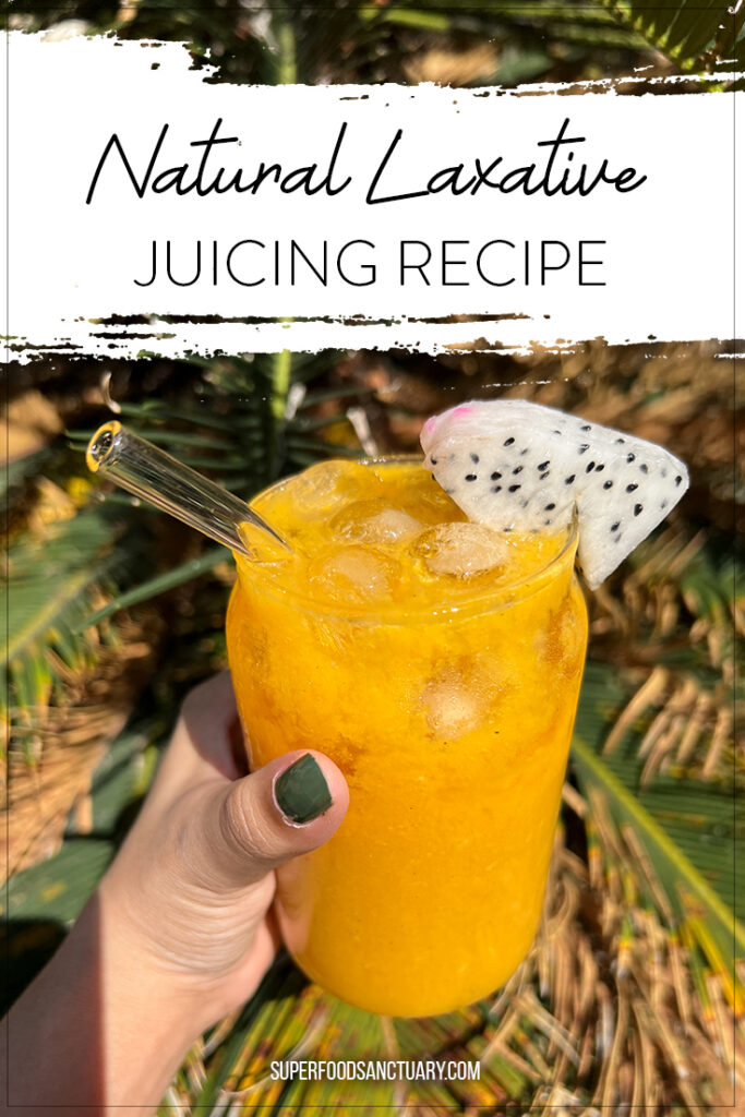 If you want to make a natural laxative at home, then hands down, this is your JUICE! It contains dragon fruit or pitaya, apple, mango & ginger! Just 4 ingredients to help you get things move along quickly.