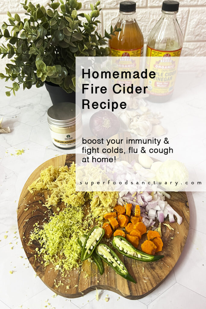 One tablespoon a day can boost your health by miles! Fire cider is a folk remedy to boost immunity and ward off respiratory infections. This is a powerful homemade fire cider recipe you can make at home and store for months! 