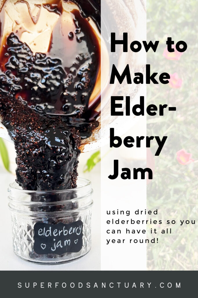 Learn how to make elderberry jam using dried elderberries! Using dried elderberries means you can make this jam at any time of the year when ripe elderberries are not in season. People with no access to fresh elderberries can also benefit from this recipe since you can easily find dried elderberries at an organic store or definitely online.  